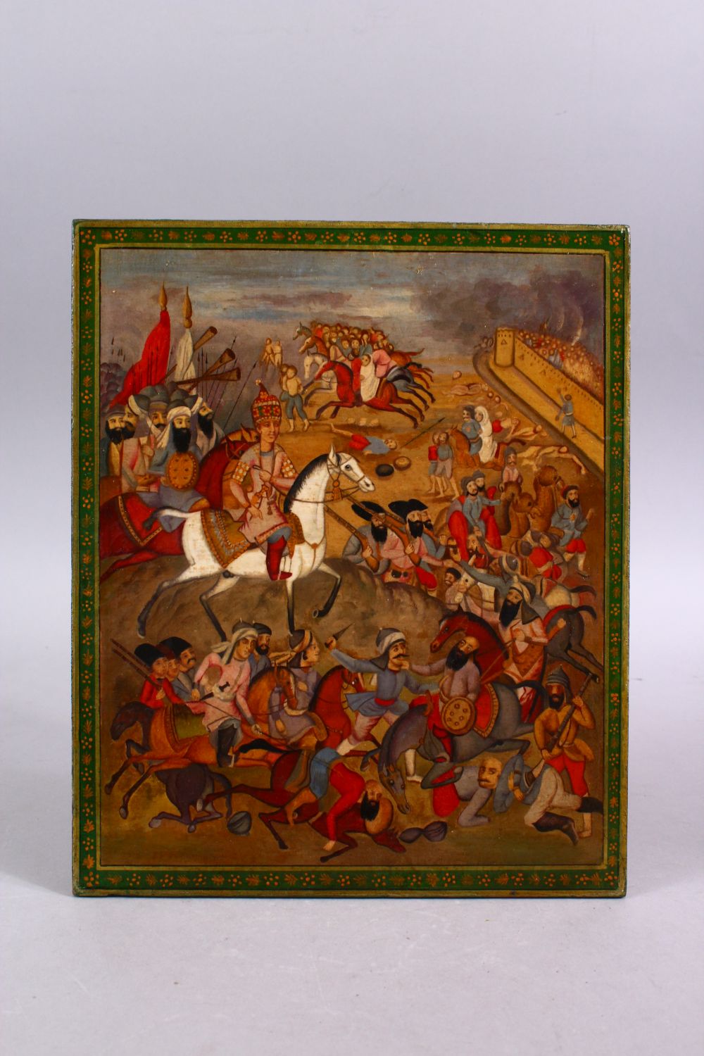 A PERSIAN QAJAR LACQUER PAINTED PANEL OF 1ST QAJAR KING AGHA MOHAMMAD KHAN QAJAR, 21cm x 25cm. - Image 2 of 9