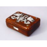A 19TH CENTURY BETHLEHEM OLIVEWOOD BOX, inlaid with mother of pearl decoration, 9cm wide.