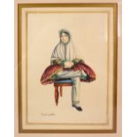 A FINE SIGNED 19TH CENTURY PERSIAN QAJAR WATERCOLOUR PAINTING OF A SEATED LADY, signed, framed