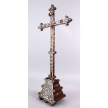 A GOOD EARLY JEWISH JUDAICA WOOD & MOTHER OF PEARL CRUCIFIX, the crucifix with inlays using mother