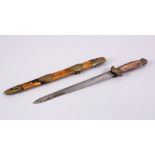 A SMALL 18TH / 19TH CENTURY CHINESE DAGGER, with a wood and metal mounted sheath, 29cm