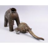 A LARGE INDIAN BRONZE FIGURE OF AN ELEPHANT, the elephant probably once a censer, the head de