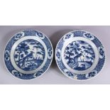 TWO CHINESE WANLI PERIOD BLUE & WHITE PORCELAIN SHIPWRECK PLATES - with peacock design, 27cm