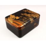 A GOOD JAPANESE MEIJI PERIOD LACQUER & GILT DECORATED LIDDED BOX the box decorated with gold lacquer