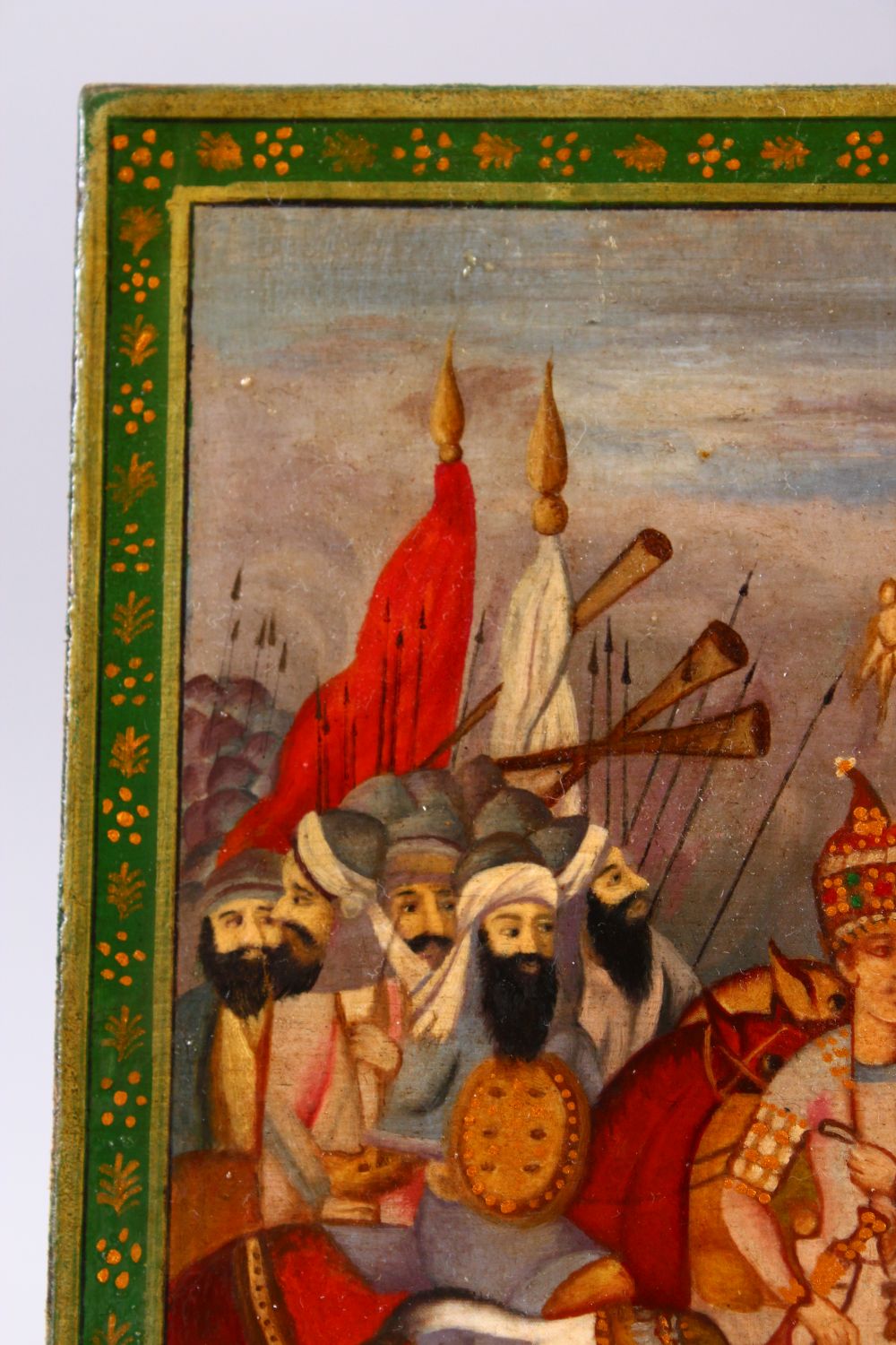 A PERSIAN QAJAR LACQUER PAINTED PANEL OF 1ST QAJAR KING AGHA MOHAMMAD KHAN QAJAR, 21cm x 25cm. - Image 8 of 9