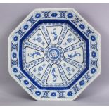 A JAPANESE MEIJI PERIOD BLUE & WHITE OCTAGONAL PORCELAIN DISH, the dish decorated with flora and