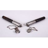 A FINE PAIR OF 19TH CENTURY CAUCASIAN NIELLO INLAID SILVER CARTRIDGE CASES, both with the same
