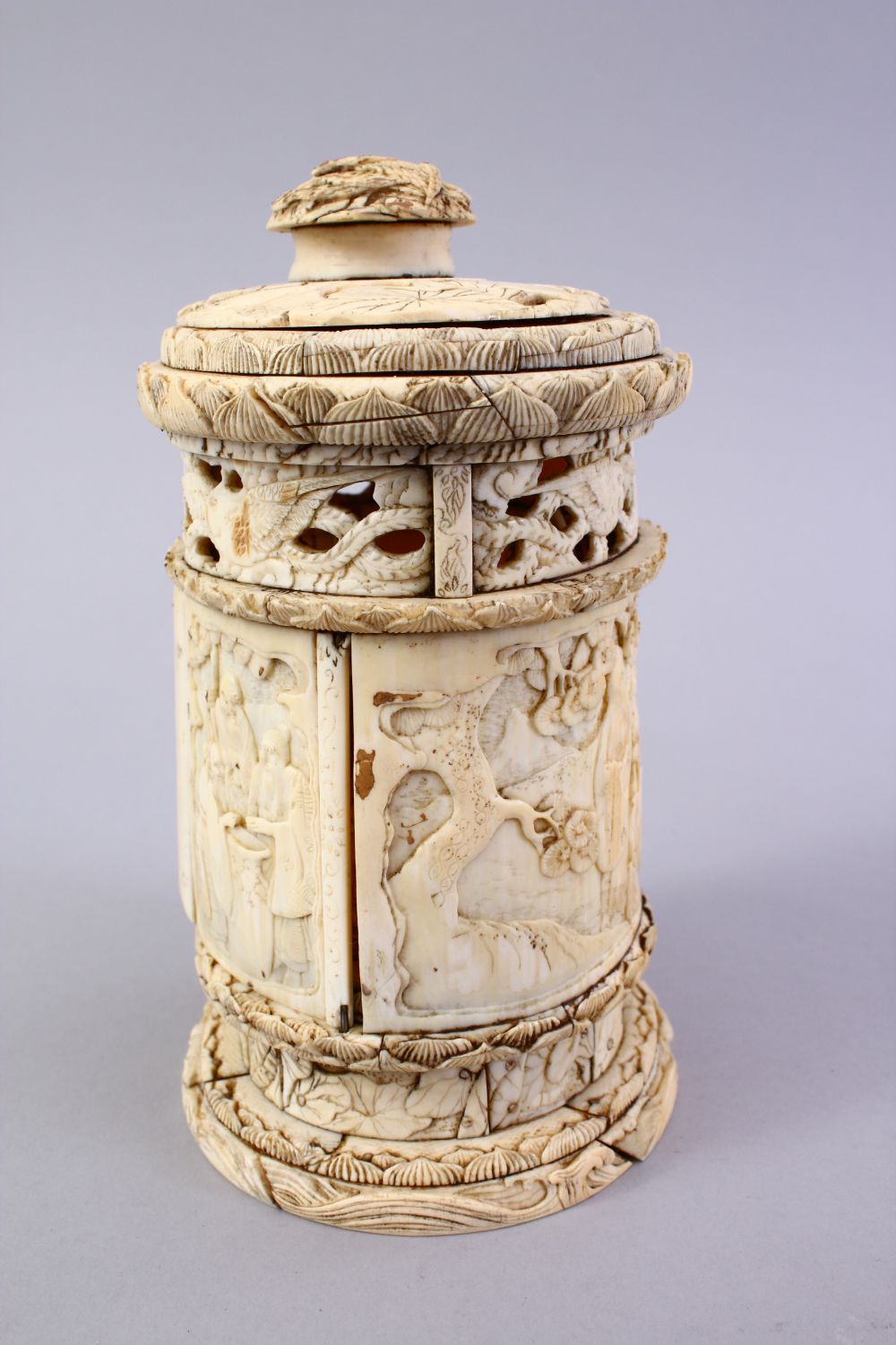 A GOOD QUALITY EARLIER 19TH CENTURY CARVED IVORY IMMORTAL SHRINE, carved in relief to depict - Image 5 of 10