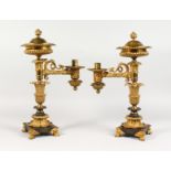A SUPERB PAIR OF GEORGE IV ORMOLU AND BRONZE COLZA LAMPS by JAMES SMETHURST & CO., CIRCA 1820,