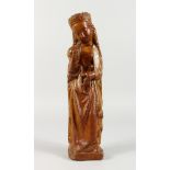 AN EARLY CONTINENTAL CARVED STONE YOUNG QUEEN holding an orb. 14ins high.