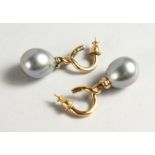 A PAIR OF BLACK PEARL EARRINGS.