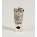 A SILVER NOVELTY BEAR WHISTLE.