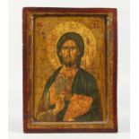 A RUSSIAN ICON on wood. 11ins x 8ins.