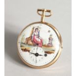 A GEORGE III 18CT GOLD POCKET WATCH with verge escapement and decorative enamel dial.