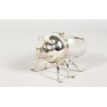 A SILVER PLATE AND GLASS BEE SHAPED HONEY JAR.