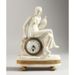 A GOOD SMALL SEVRES 19TH CENTURY BISQUE CLOCK with watch movement and classical figures. 9ins high.