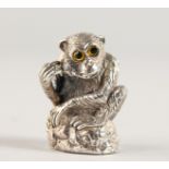 A NOVELTY SILVER MONKEY PIN CUSHION.