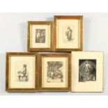 FIVE SMALL FRAMED EARLY ENGRAVINGS.