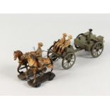 A RARE WORLD WAR I TOY, horses pulling carts.