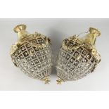 A PAIR OF PINEAPPLE SHAPE CUT GLASS AND BRASS HALL LIGHTS. 16ins high.