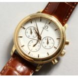 A GOOD GENTLEMAN'S OMEGA 18CT GOLD THREE DIAL WRISTWATCH, with leather strap, No. 48329718.