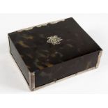 A GOOD TORTOISESHELL BOX, with hinged lid and crest F.E.C. 5.25ins long.
