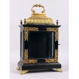 A 17TH CENTURY EBONY AND BRASS BRACKET CLOCK CASE, 15.5ins high, would take a 6-inch dial.