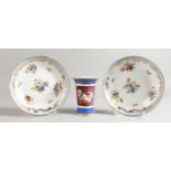 A SPODE PAIR OF SAUCER SHAPED DISHES finely painted with flowers, pattern no. 2236, and a bead spill
