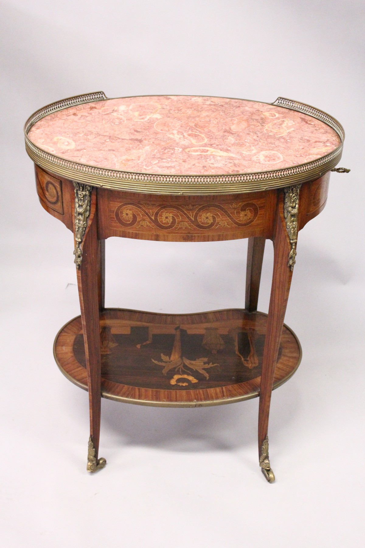 TOPOLINO, ITALY, A GOOD KINGWOOD, ORMOLU AND MARQUETRY OVAL OCCASIONAL TABLE, with brass galleried - Image 4 of 7