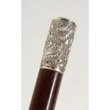 A CHINESE SILVER TOP CANE. 32ins long.