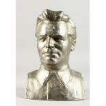 A RUSSIAN METAL BUST, HEAD AND SHOULDERS, dated 1981. 9ins high.