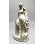 A 19TH CENTURY PARIAN FIGURE OF A CLASSICAL LADY, depicting harvest with sheaths of corn and