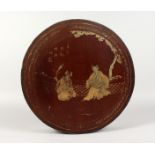 AN ORIENTAL LACQUER CIRCULAR BOX AND COVER. 12ins diameter.