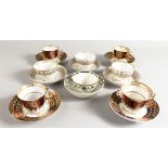 A CHAMBERLAIN WORCESTER FOUR IMARI CUPS AND SAUCERS, three Flight tea bowls and saucer, late 18th