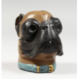 A VIENNA STYLE COLD PAINTED BRONZE DOG HEAD INKWELL. 3.5ins high.