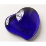 A TIFFANY BLUE GLASS HEART. Signed. 3.75ins.