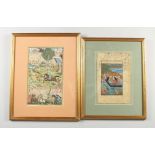 TWO FRAMED PERSIAN PICTURES, Deer Hunt and Figures.