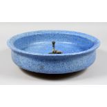 A ROYAL DOULTON BLUE SPECKLED CIRCULAR TABLE FOUNTAIN. 14ins diameter.