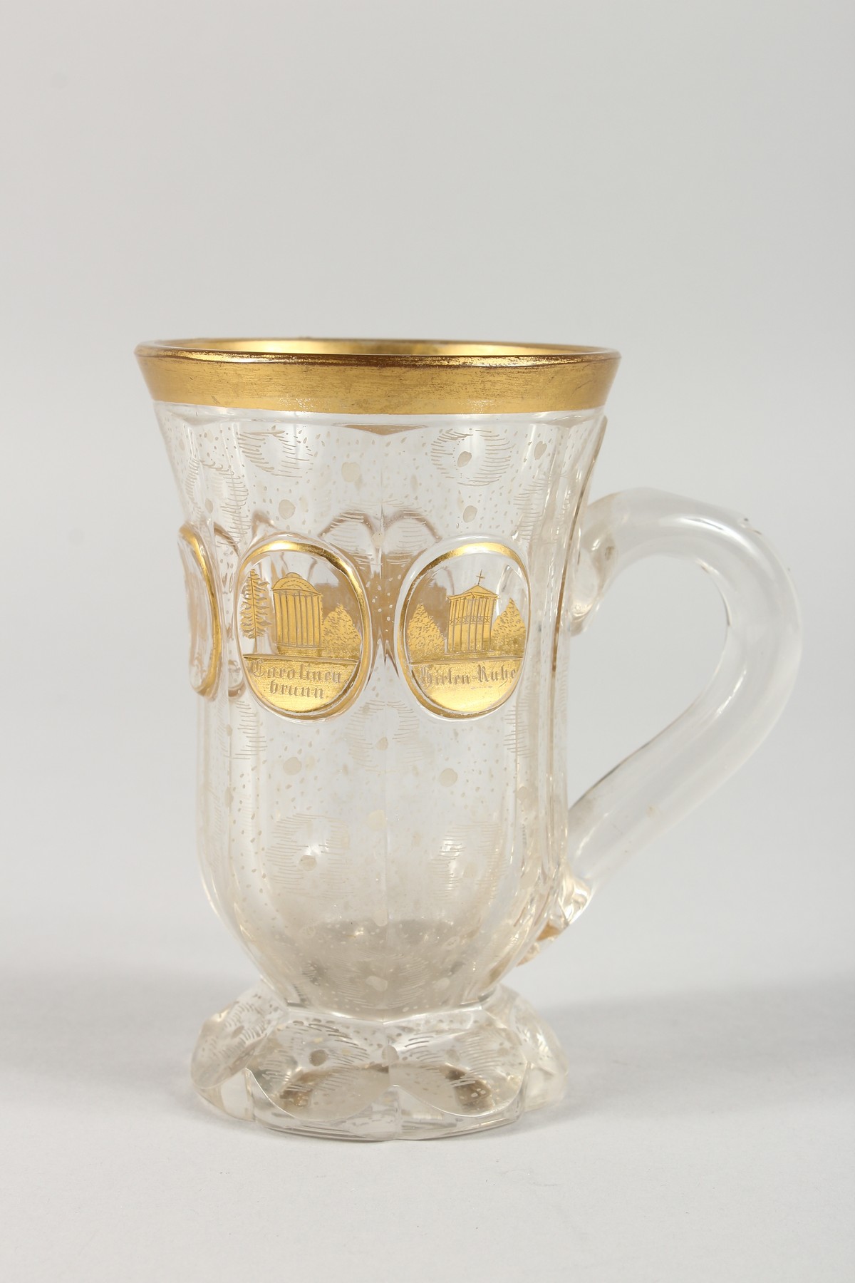 A BOHEMIAN GILDED GLASS BEAKER. 4.75ins high. - Image 2 of 4