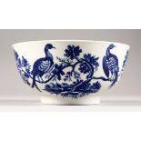 A CAUGHLEY BLUE AND WHITE CIRCULAR BOWL, Birds on Branches. 5.5ins diameter.