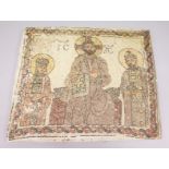 A LARGE RUSSIAN MOSAIC STONEWARE PANEL with three figures. 3ft x 3ft 6ins.