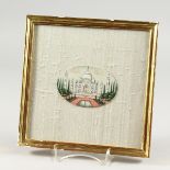 A FRAMED INDIAN OVAL, Taj Mahal, on ivory. 3ins x 4ins.