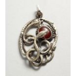 A SILVER ENTWINED SNAKES PENDANT.