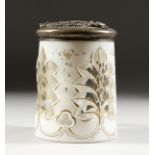 A GOOD BOHEMIAN WHITE OVERLAY TANKARD with silver top.
