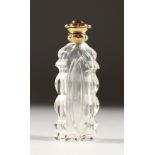 A CUT GLASS SCENT BOTTLE with an 18ct gold top.