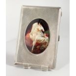 A SILVER CIGARETTE CASE, later decorated with a female nude. 4.75ins x 3.25ins.