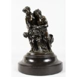 A VERY GOOD RENAISSANCE DESIGN BRONZE GROUP, two classical figures, cupid and goat, on a circular