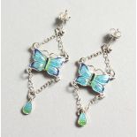 A PAIR OF SILVER AND ENAMEL BUTTERFLY EARRINGS.