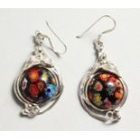 A PAIR OF SILVER AND MILLEFIORI STYLE EARRINGS.