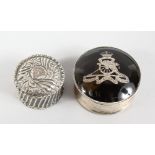 A SILVER AND TORTOISESHELL PILL BOX and A CIRCULAR PILL BOX